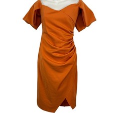 Asos Design Womens Orange Ruched Off The Shoulder Puff Sleeve Sheath Dress sz 10