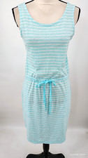 NEW T by Talbots Aqua Blue White Striped Sleeveless Dress Drawstring Pockets Sp