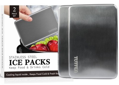 Tuffen Stainless Steel Ice Packs for Lunch Boxes & Coolers - 2 Pack, Quick Freez