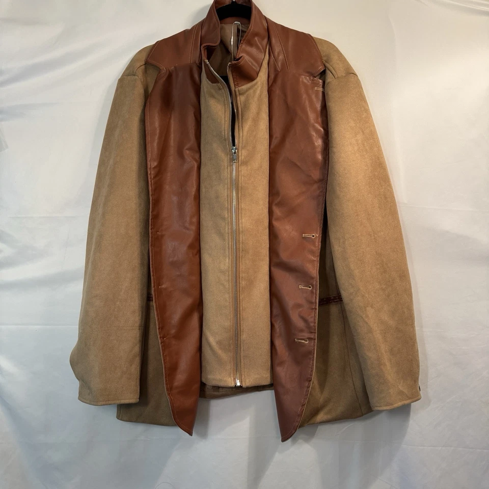 Chaqueta Blazer Manly Para Hombre XL Tostada Imitación Gamuza con Borde Marrón Imitación Cuero Foto 3 de 4
