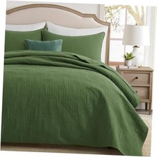 Quilt King Size with Pillow Shams, Summer King 106"x96" Olive Green