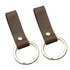 2 Retro Handmade Leather Car Keychain Keyring Single Circle Key Ring Accessories