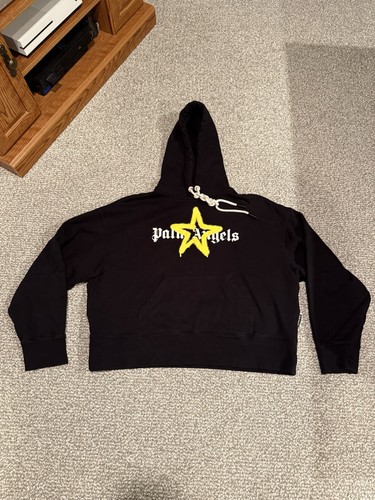 Palm Angels Star Spray Paint Hoodie Black Yellow Sz S Authentic Streetwear