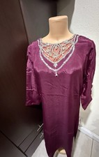 Women  s Magenta Embroidered Kaftan Dress   Long Satin Tunic with 3/4 Sleeves
