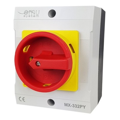 Hauptschalter 32A Reparaturschalter  MX-332PY Gehäuse Lasttrennschalter Not Aus