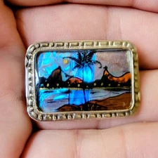 Antique Vintage Blue Butterfly Wing Pin Brooch. Ade In England