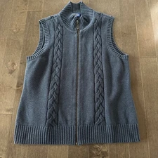 Pendelton Woolen Mills Womens Full Zip Cable Knit Vest Coastal Preppy Navy L