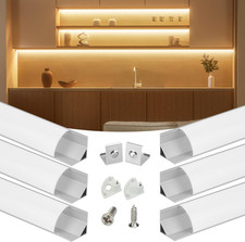 6Pack 3.3FT/1M V Shape LED Channel Silver Aluminum LED Strip Diffuser Channel wi