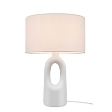 Table Lamp Straight Cream Ceramic White Fabric Lining Room Bedside Contemporary