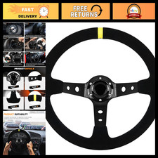 Universal 13.6 Suede Racing Steering Wheel - Deep Dish 6 Bolts Horn Button Y Universal 13.6 Suede Racing Steering Wheel - Deep Dish 6 Bolts Horn Button Y