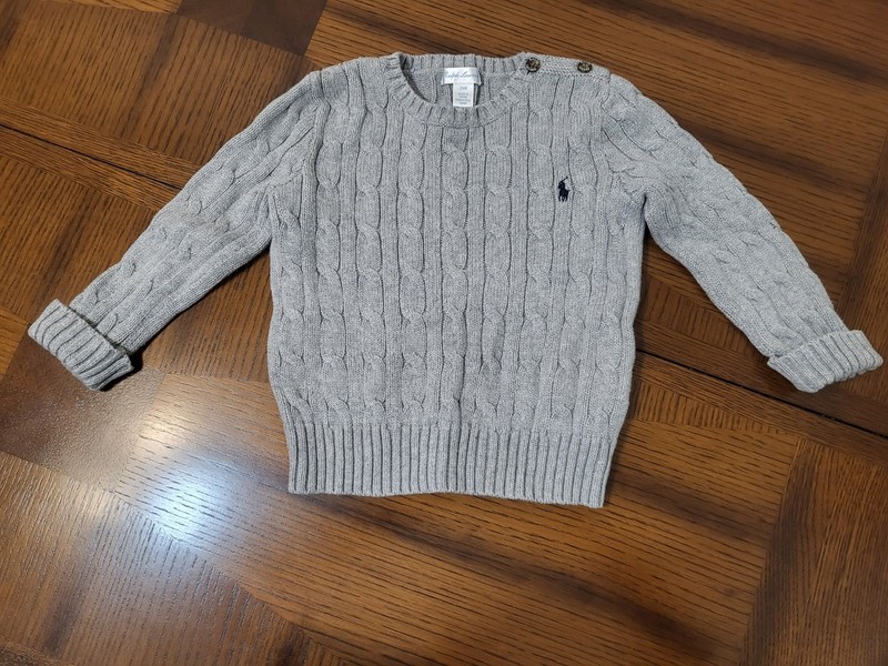 Ralph Lauren Baby Cotton Cable-Knit Crewneck Sweater Grey Size 24 Months