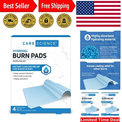 Advanced Hydrogel Burn Dressing, 4 Sterile Adhesive Pads for Quick Pain Relief