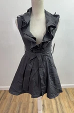 KLd NWT Gray Deep V-Neck Plunge Dress Size Small Fit Flare Short Sleeveless