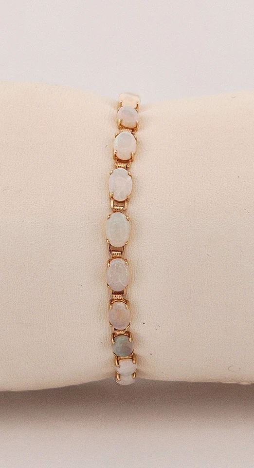 14k solid gold vintage approx 4 carat tw oval opal link bracelet 6.75" - Image 2 of 4