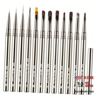 12Pcs Gel Nail Art Brush Set - Professional Gel Nail Kit with Liner & Flat