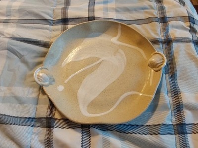 Vintage Christopher Bragg Handmade 13'' Studio Art Pottery Bowl With Shells EXC
