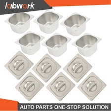 Labwork  Anti-Jam Steam Table Pans Set - 6 Stainless Steel Food Trays with Lid