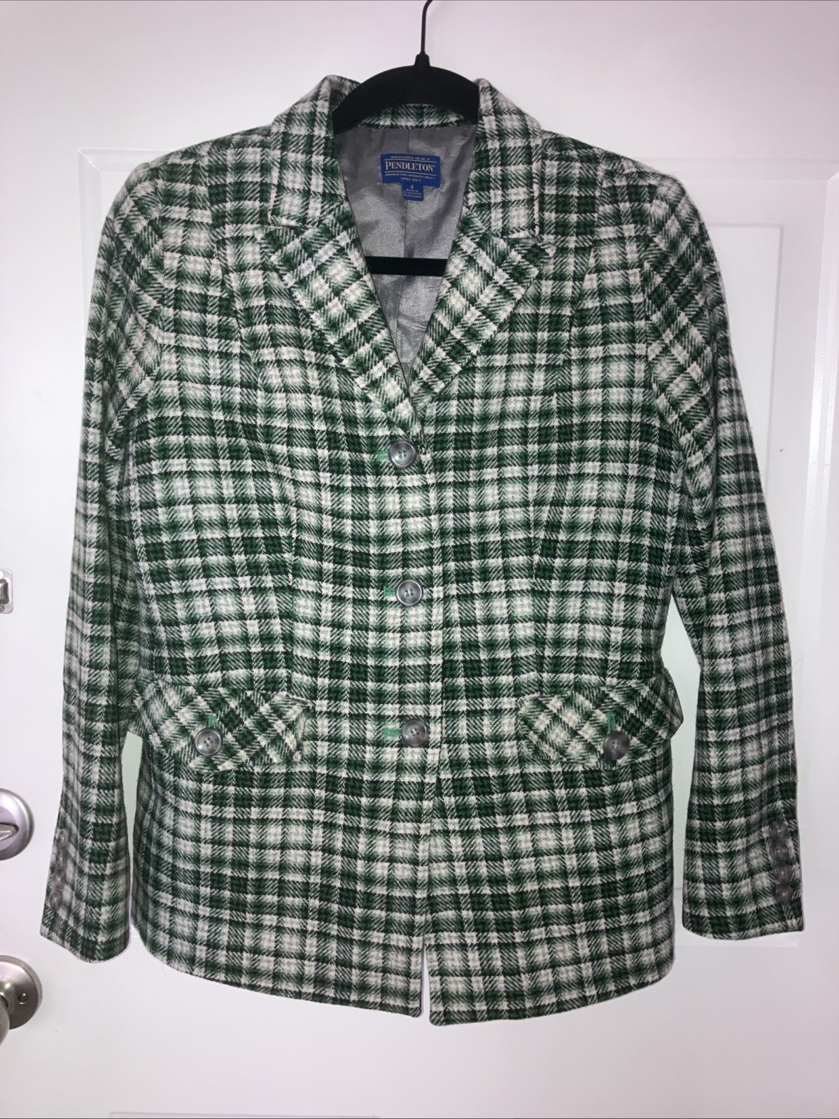 Pendleton Plaid Tweed Wool Structured Blazer Gree… - image 1
