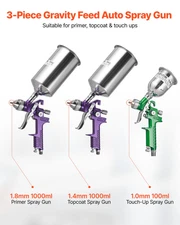 VEVOR 3-Pc HVLP Spray Gun Kit w/ 3 Nozzles & 2 Cups