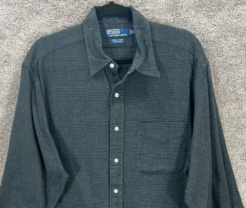 Vintage Polo Ralph Lauren Shirt Men XL Gray Plaid Flannel Lowell Sport Button Up