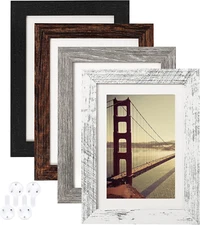 4-PK 5x7 Picture Frames - Distressed Multicolor Wood Pattern with Tempered Glass
