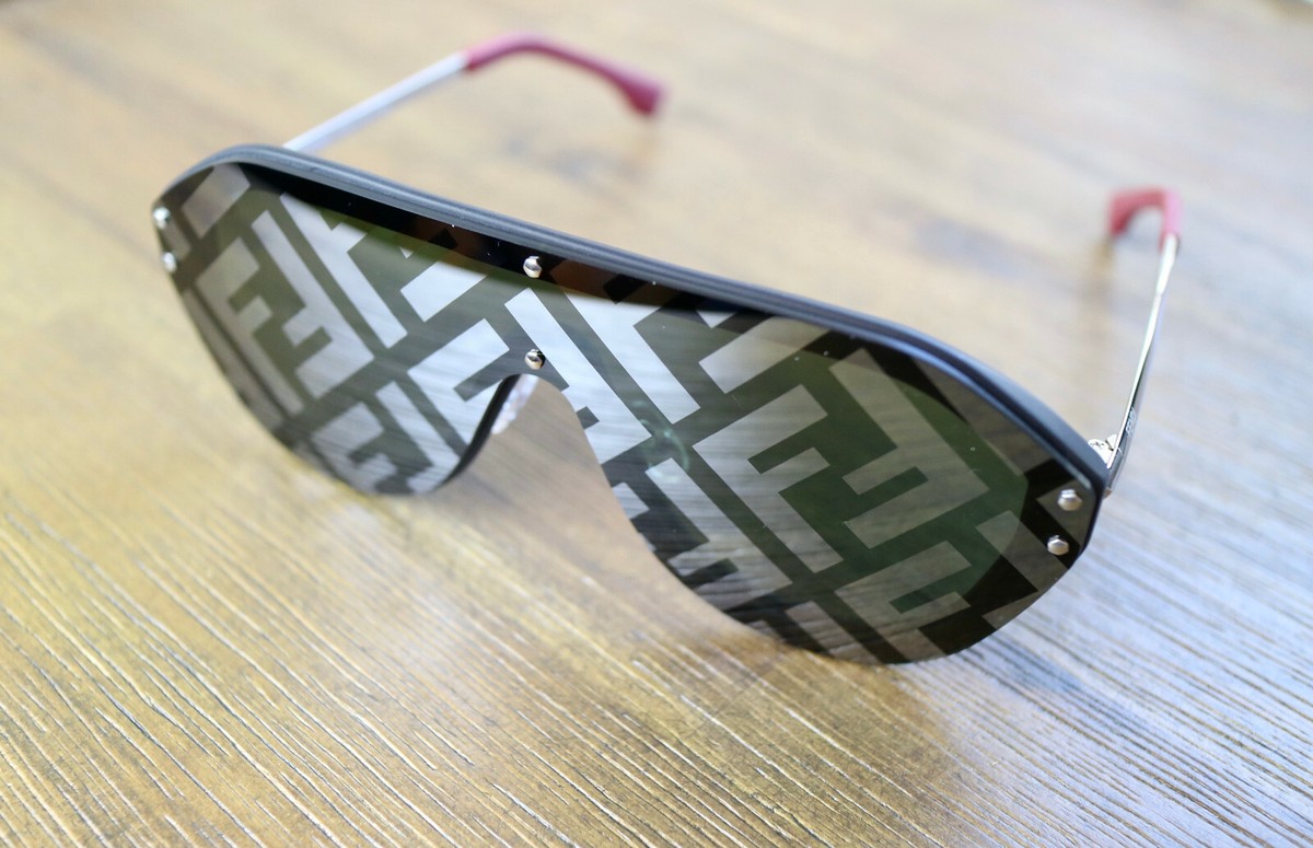 Fendi FFM0039 807XR Grey Lens Silver Frame Oversized Shield