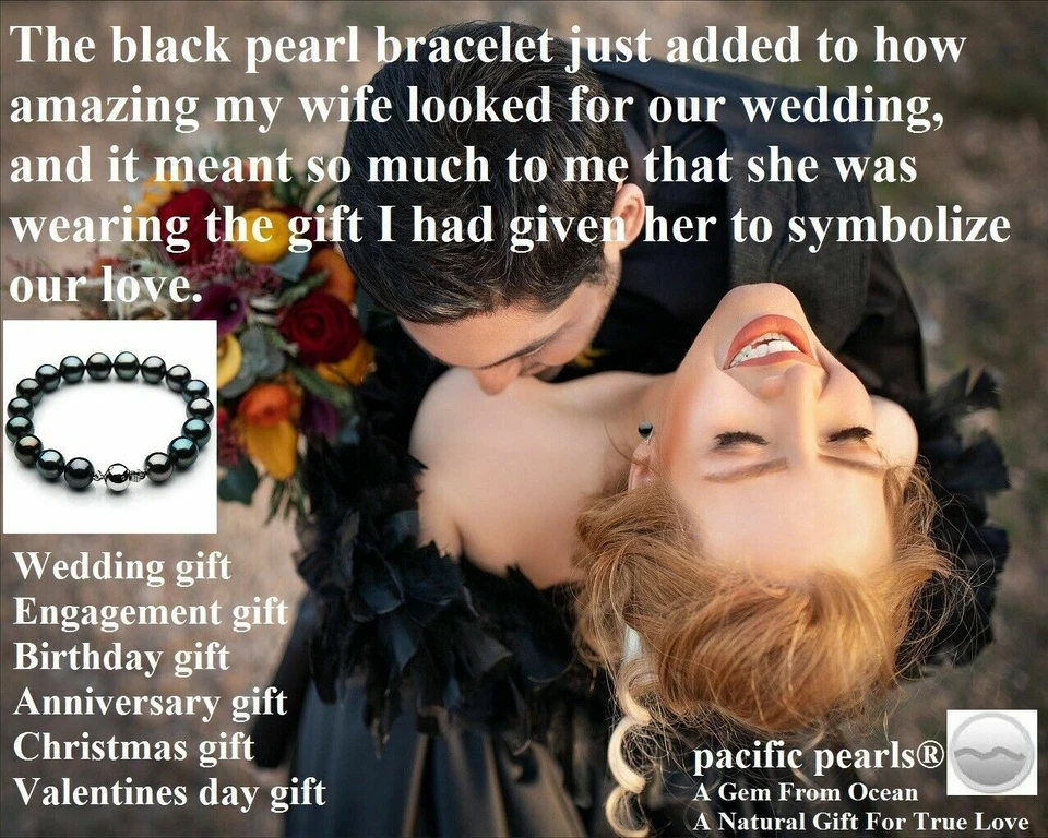 Pulseras de perlas negras de Tahití Pacific Pearls® 9 mm-11 mm pulsera de perlas para mujer Foto 2 de 4