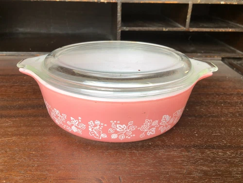 Vintage Pyrex Pink Gooseberry 471 - 1 pt Pint Casserole Dish w/Lid 470-C