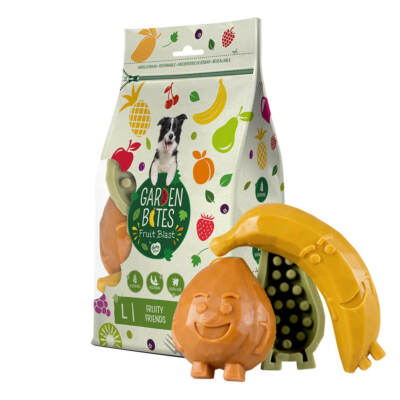 Duvo+ Garden Bites Fruity Friends L - 3 vegane Kausnacks zur Zahnpflege 12,5 cm