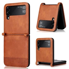 For Samsung Galaxy Z Flip 7 FE 6 5 4 3 5G Case Leather Card Holder Slots Cover