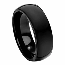 Free personalized Tungsten Carbide 8mm High Polished Shiny Black IP Plated Ring