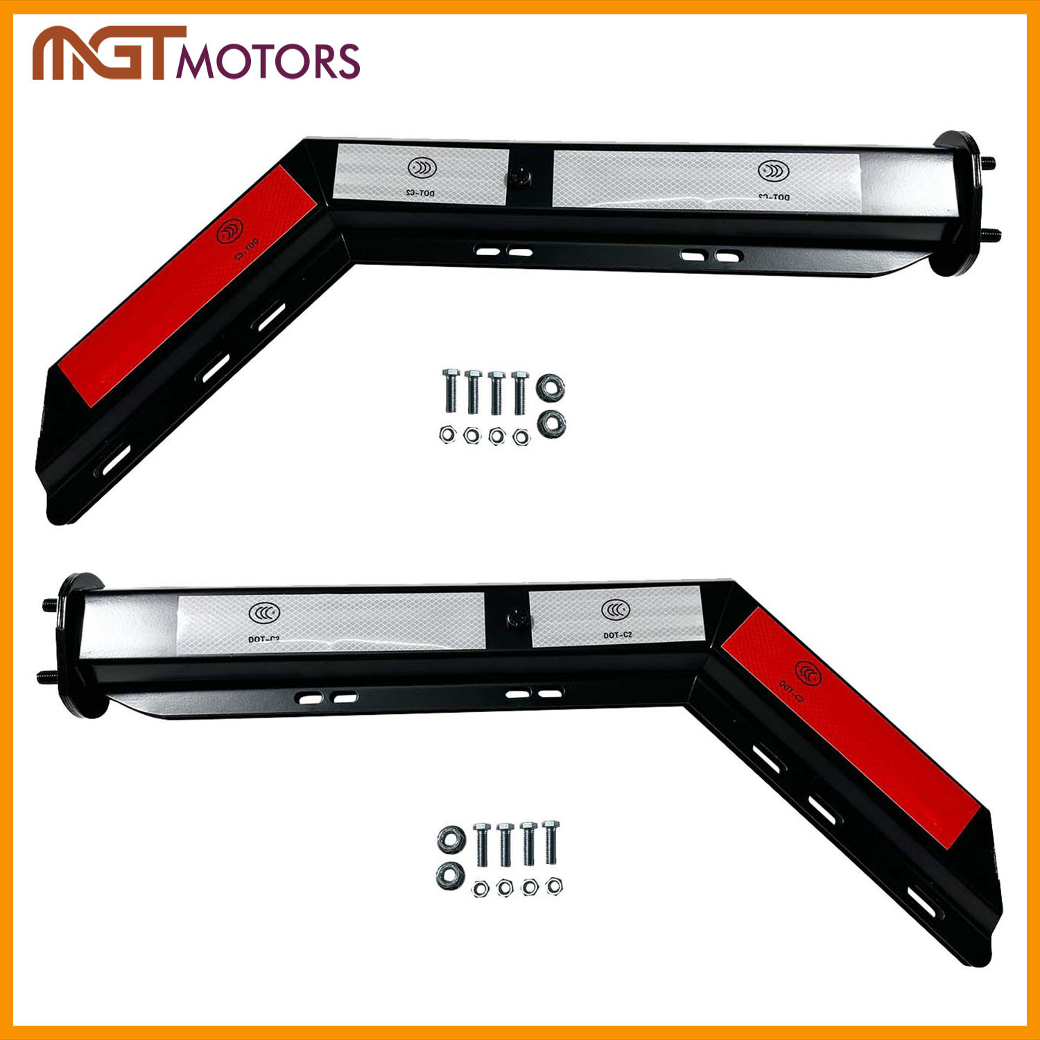 New Pair Black Commercial Truck Angled Spring Loaded Mud Flap Hanger Kit 1.125