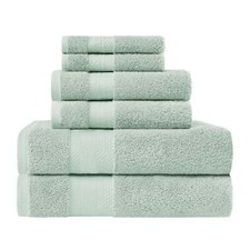 Superior Turkish Cotton Solid Plush 6-Piece Dusty Aqua Towel Set Water Uptake