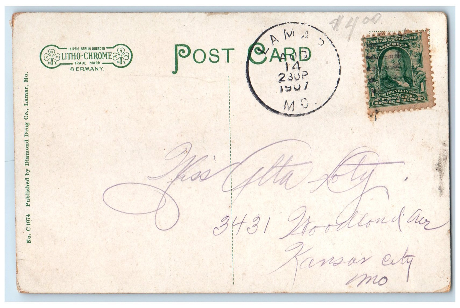 1907 Gulf Street Horse Carriages Dirt Road Stores Lamar Missouri MO