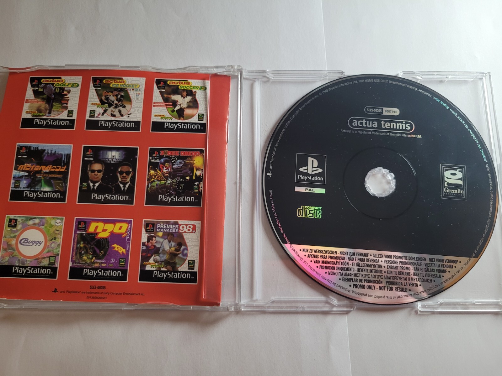 ACTUA TENNIS (PS1 Game) Playstation 1 - Rare Promo Disc