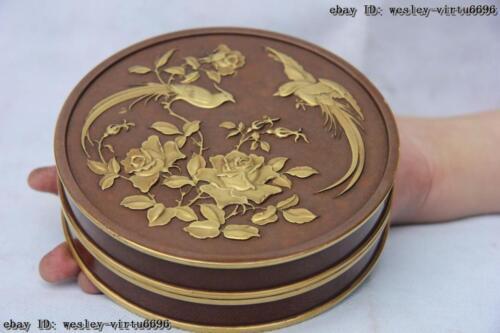 Antique Chinese Copper Enamel Dragon Phoenix Powder Box Rouge Box 