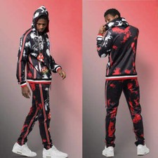 Men  s Fashion Black Red White Tracksuit