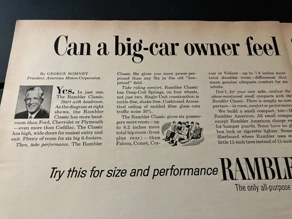 AMC Rambler Classic 1961 - Anuncio impreso original vintage de 2 páginas/arte de pared - BONITO Foto 2 de 4