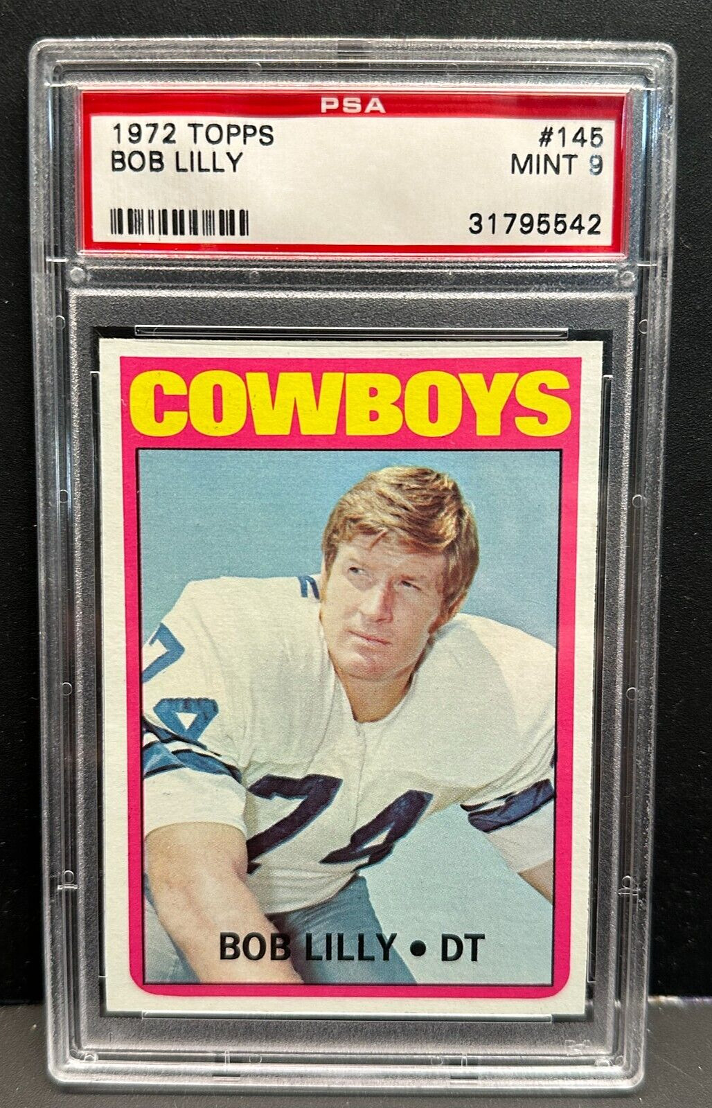 Bob Lilly 1972 Topps Football Card #145 Graded PSA 9 MINT Dallas Cowboys HOF