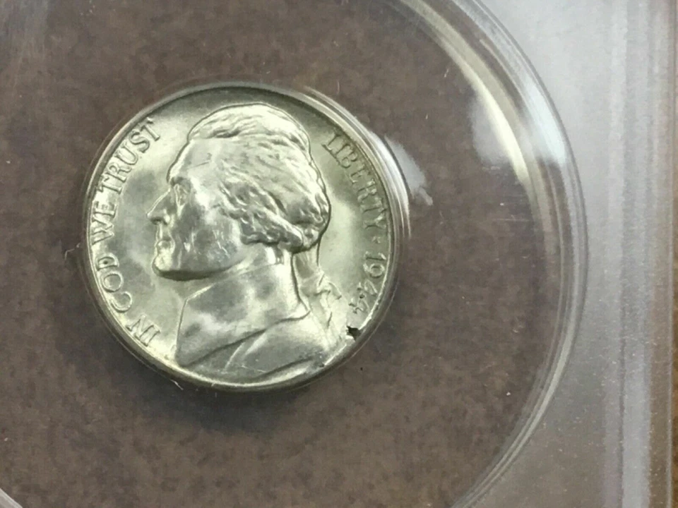 1944-S Nickel Error Struck on Defective Planchet-Die Break Rev- Anacs MS65-d8205 - Image 2 of 4