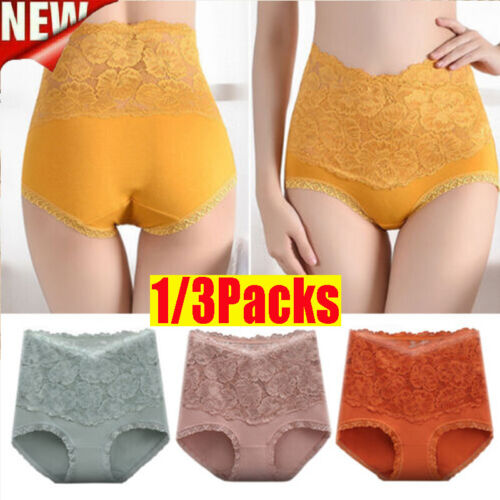 3/1Pakc Women Cotton Lace High Waist Underwear Panties Ladies Breathable Briefs*