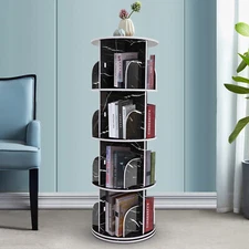 Rotating Display Bookshelf - Black Marble Revolving Storage Rack 4 Tier