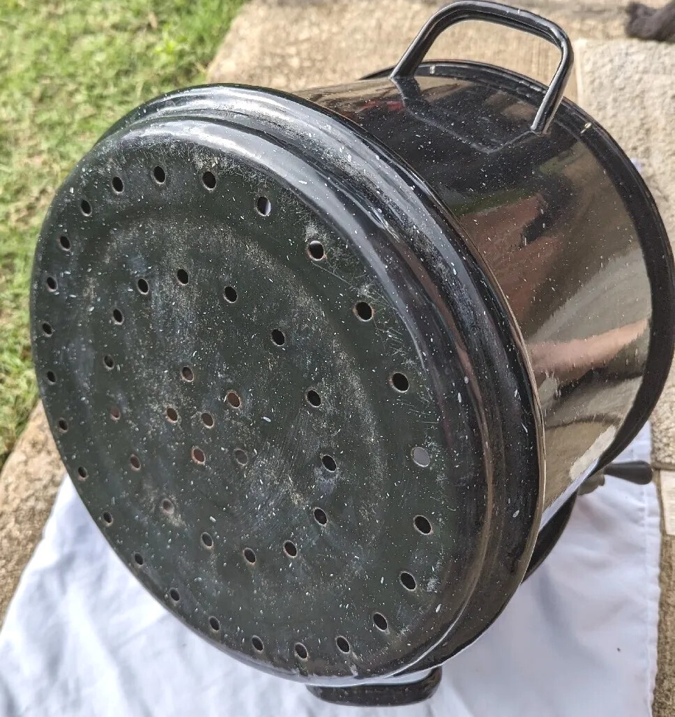 Clam Seafood Steamer Lobster Double Pot brass Broth Spigot Enamelware 15" Vtg eBay