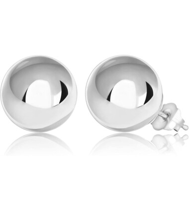925 Solid Sterling Silver Large 14MM Shiny Ball Studs Earrings Mens Womens