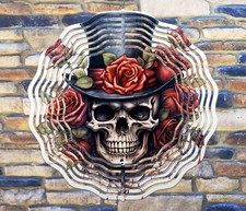 Sombrero de copa calavera de 10" rosas esqueleto viento giratorio patio decoración 3D cinético rws084