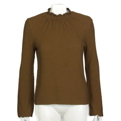Madewell TEXTURE & THREAD Olive Green Ruffle Mockneck Top sz Small /295