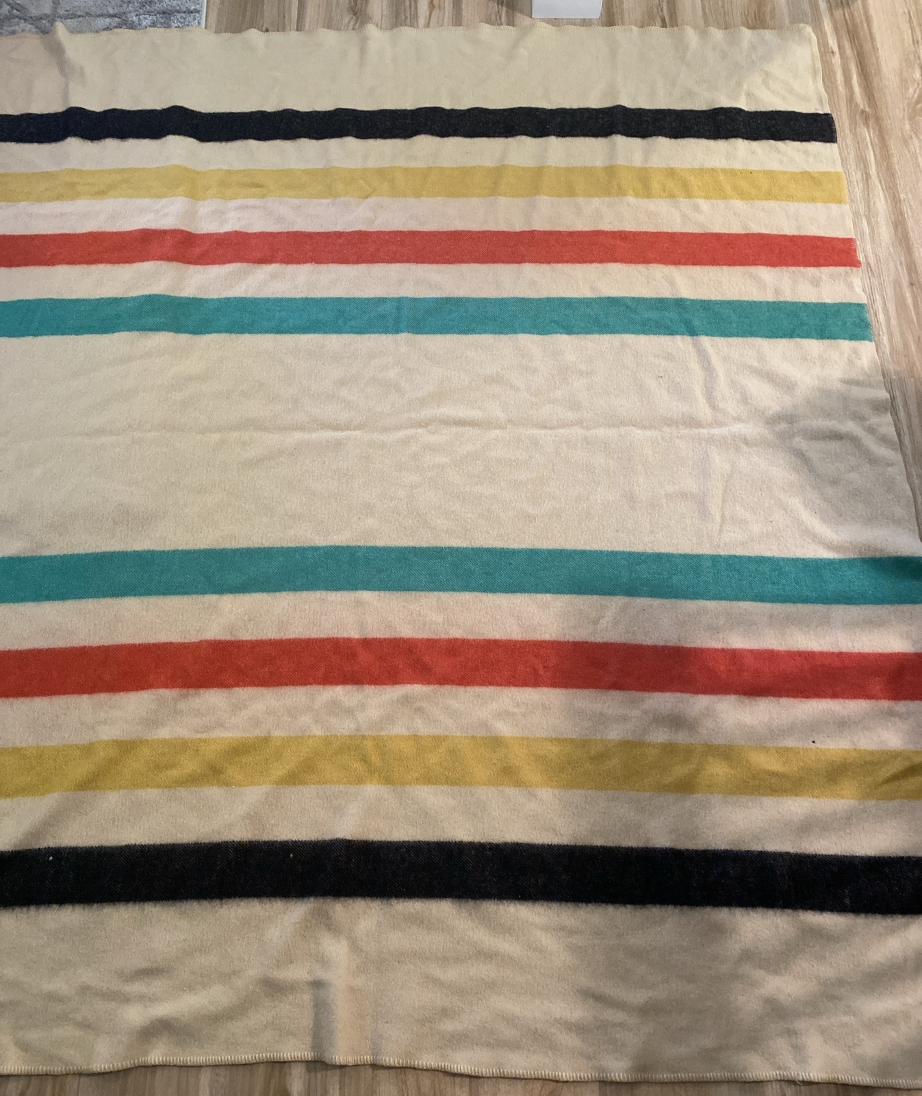 Vintage Wool Striped Blanket 73 x 80 Camp Cabin Blanket eBay