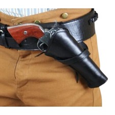 Western Leather Gun Holster Belt Black Fits .22 .38 .357 .44 .45 Revolvers