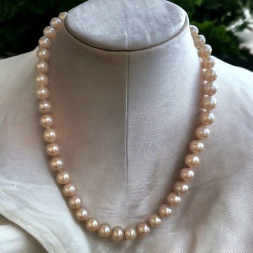 Vintage Glass Pearl Hand Knotted Choker Wedding Necklace 16" Retro 1950's 