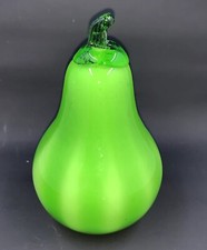 Vintage Green Pear Murano Style Fruit Hand Blown Art Glass MCM